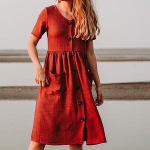Manila Button Pocket Dress in Brick